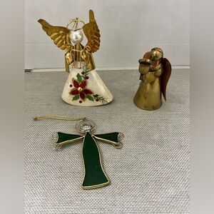 Vintage Angel Ornament Decor Christmas Lot Capiz Shell, Leaded Glass, Brass